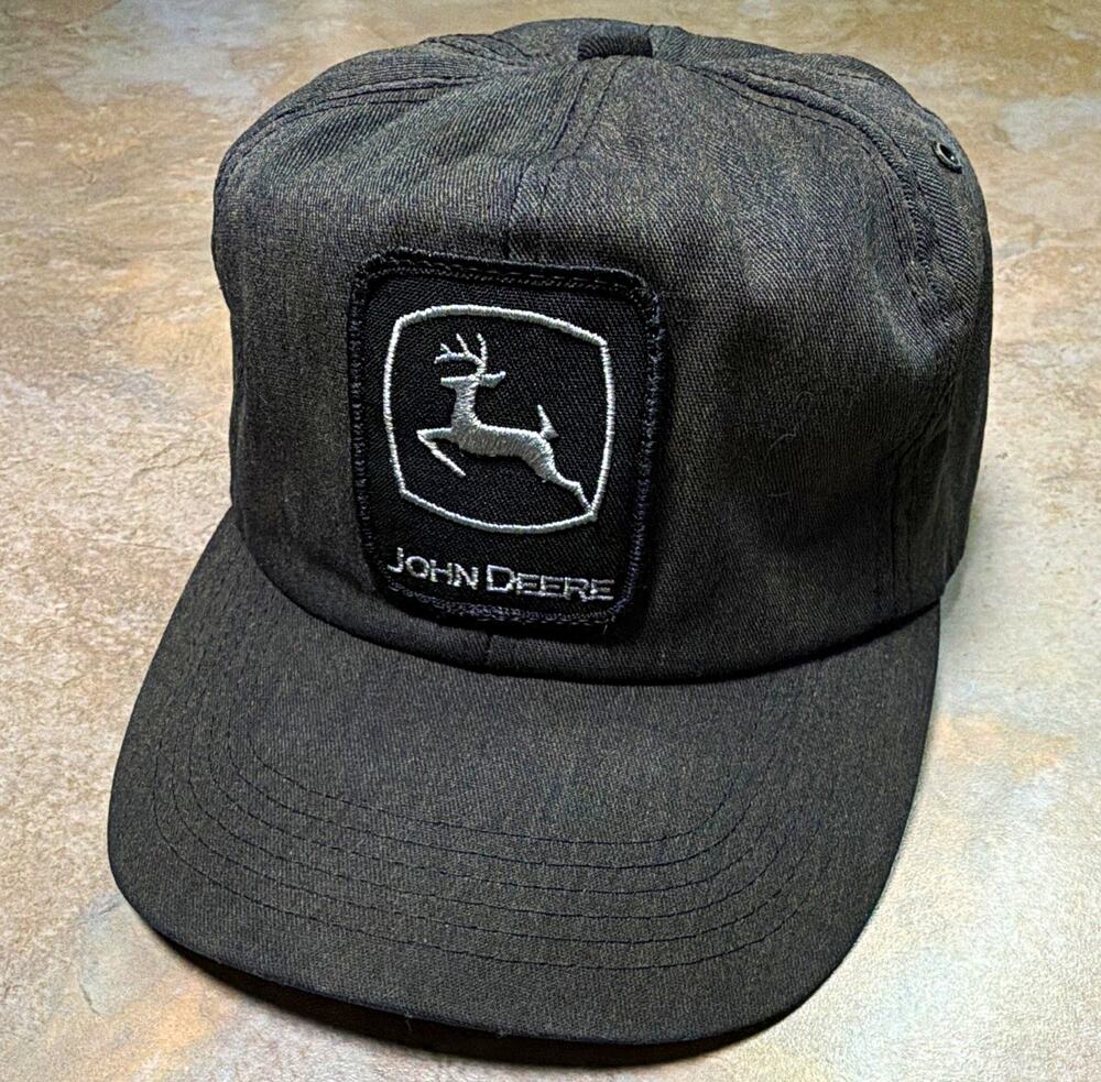 Vintage 80s John Deere Black Snapback Baseball Cap, K-Products Made in USA Label